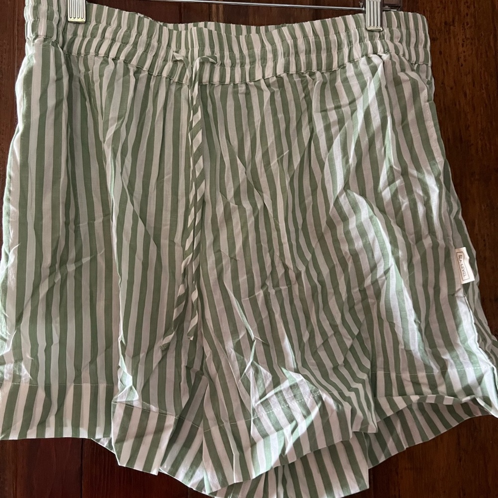 Green and white striped swim cover up shorts size XL